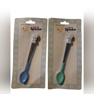 Vintage Baby Snoopy Stainless Steel Soft Tip Spoons Unopened Package Lot of 2